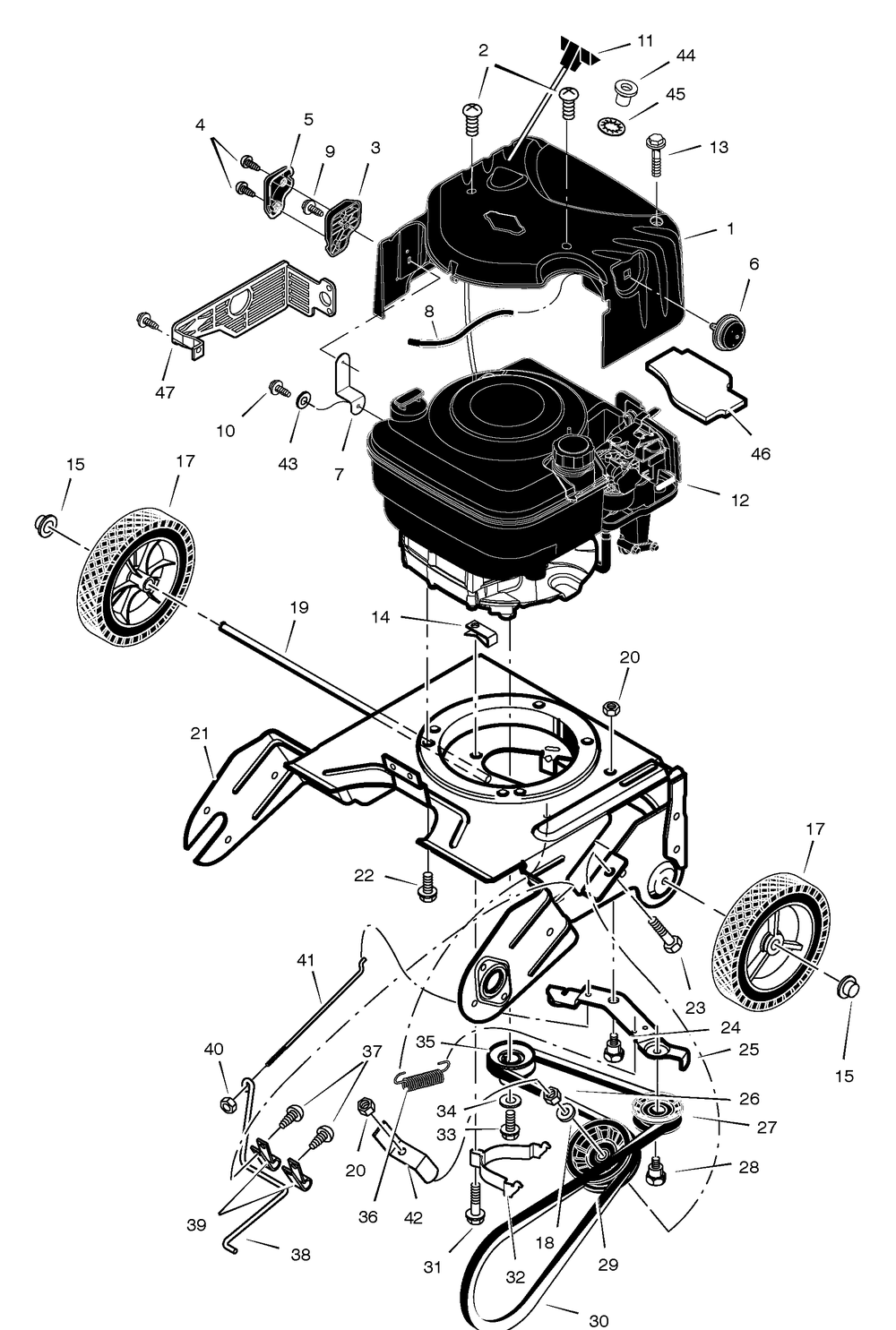 Drive Components Diagram and Parts List for 621401X112NA 2005 Briggs and Stratton Snow Blower
